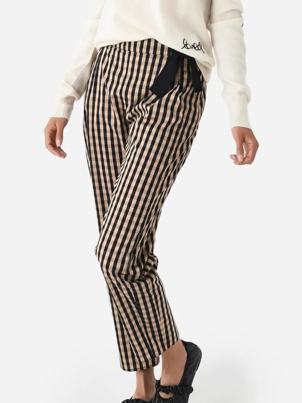 Hunter Bell Bridget Pants 8 Black Brown Gingham Check Ribbon Bow Retro Ankle
